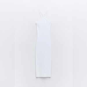 ZARA RIBBED HALTER DRESS - Oyster-white Small